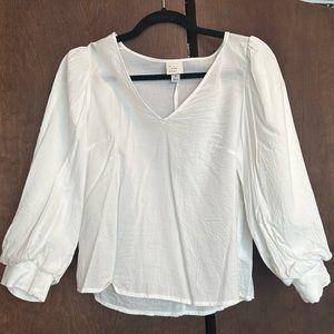 A New Day White Work Blouse with Cuffed Sleeves